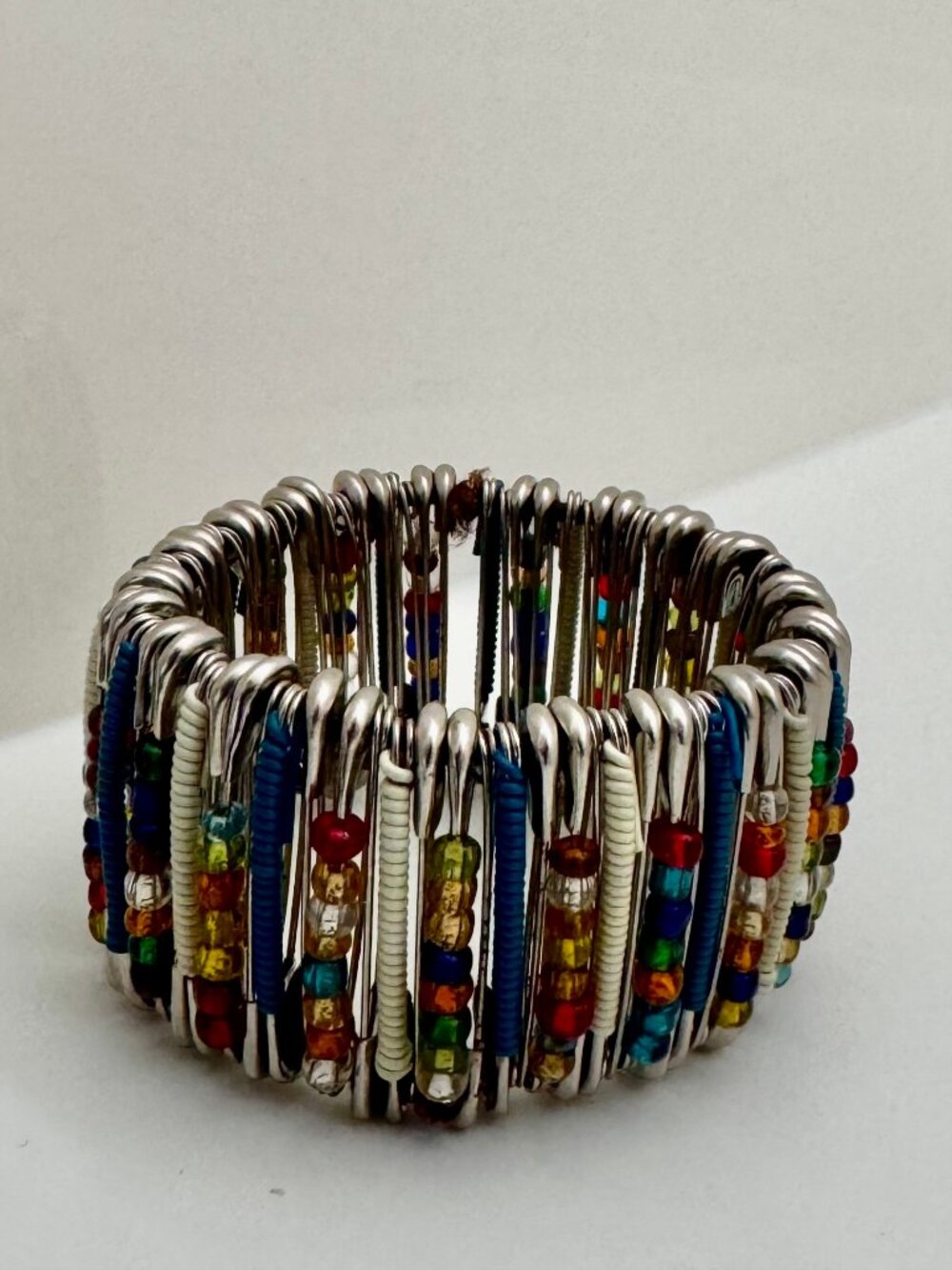 NWOT Zulu Stretchy Handmade Colorful Beaded Safety Pin Bracelet, South Africa